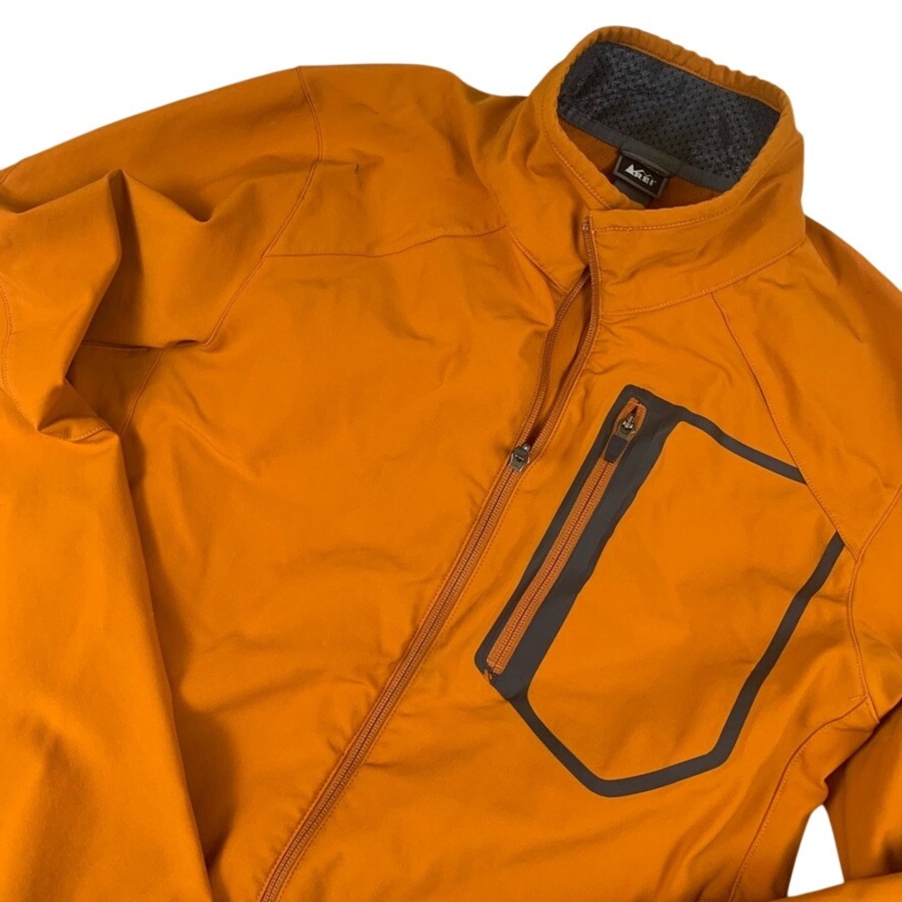REI Mens Softshell Full Zip‎ Jacket Burnt Orange Nylon Spandex Size Medium